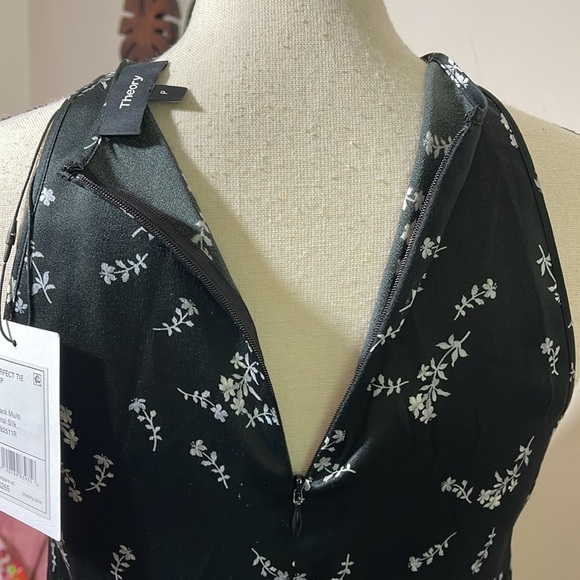 Theory Silk Perfect Tie Top Sleeveless Black Multi Petal 1092511R size 0 - Picture 8 of 12